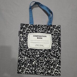Out of Print Composition Notebook Tote Bag Canvas Bookish Black White Blue USA
